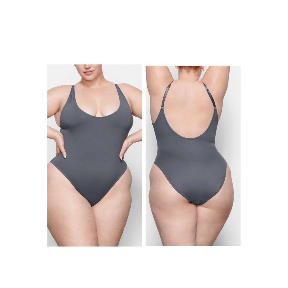 Skims Signature Swim Scoop Neck One-Piece Swimsuit in Gunmetal Women's 3X